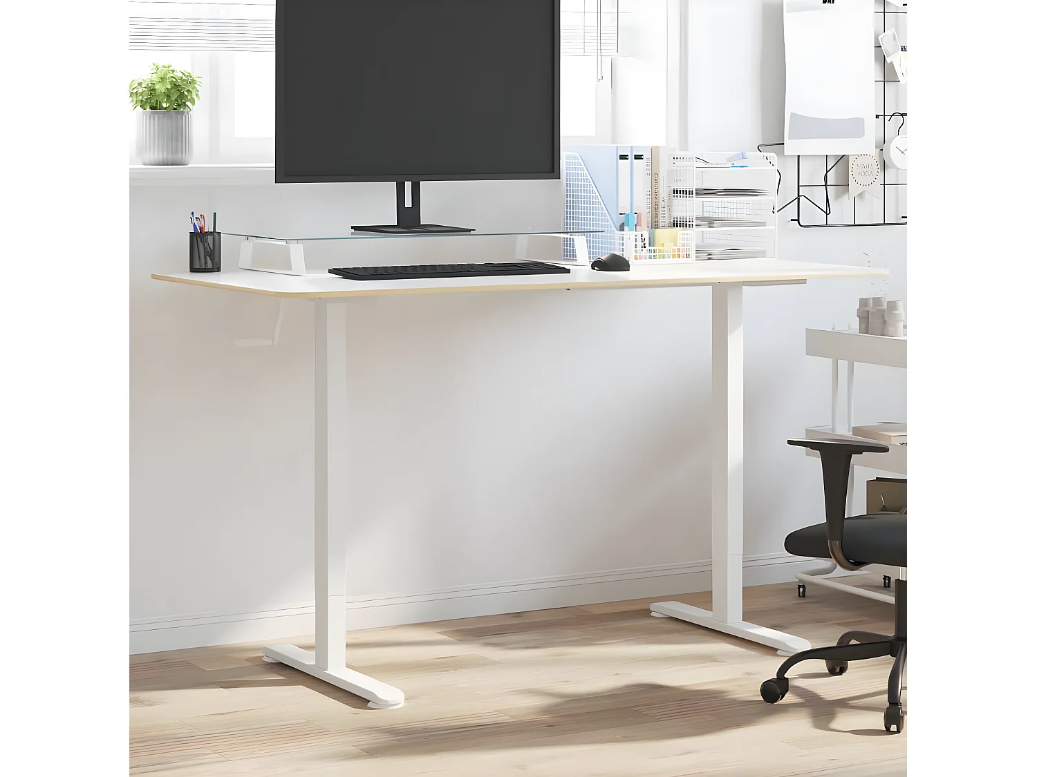 Bureau debout blanc (94-135)x60x(70-114) cm acier