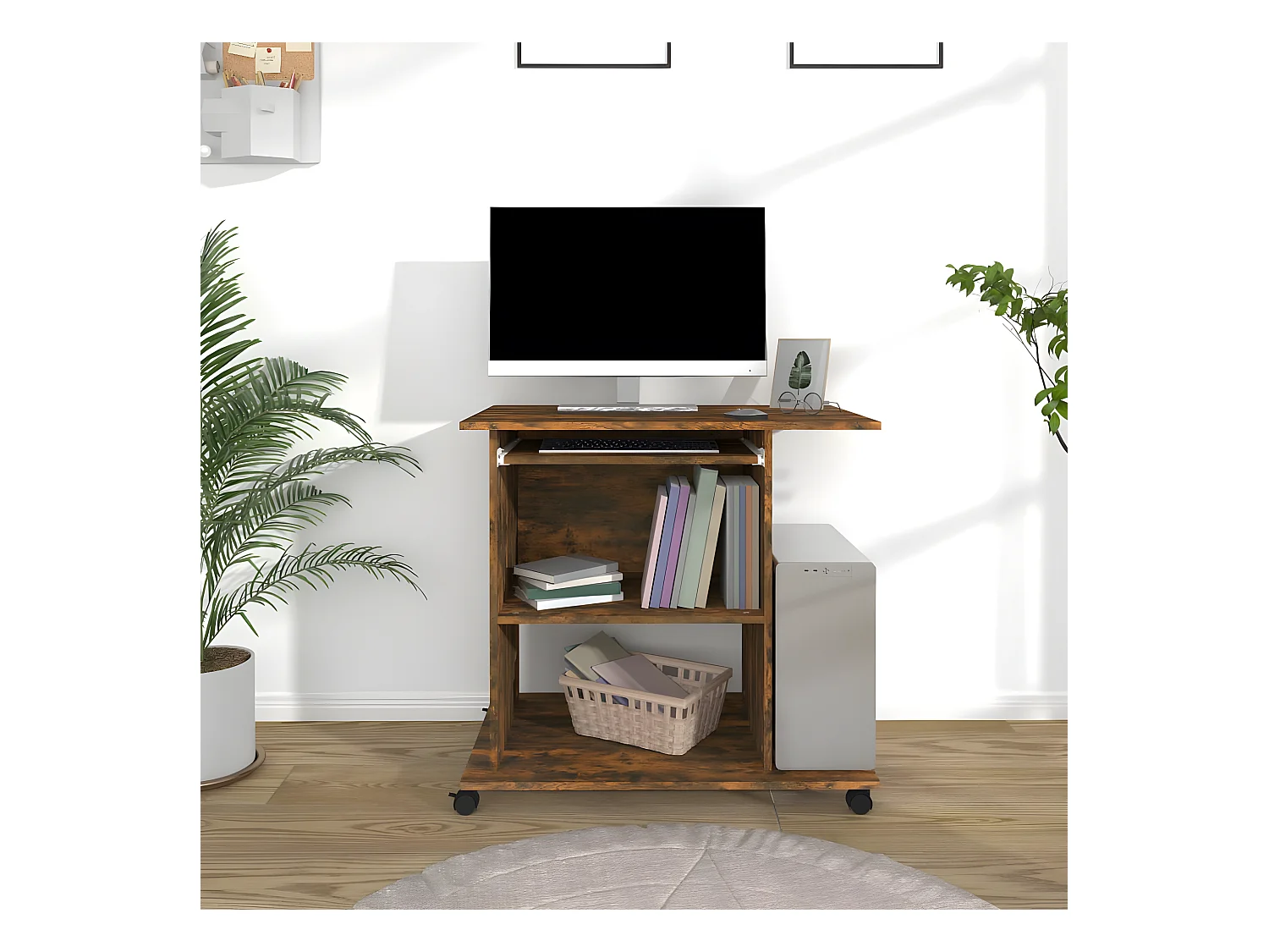 Bureau d'ordinateur Chêne fumé 80x50x75 cm Bois d'ingénierie