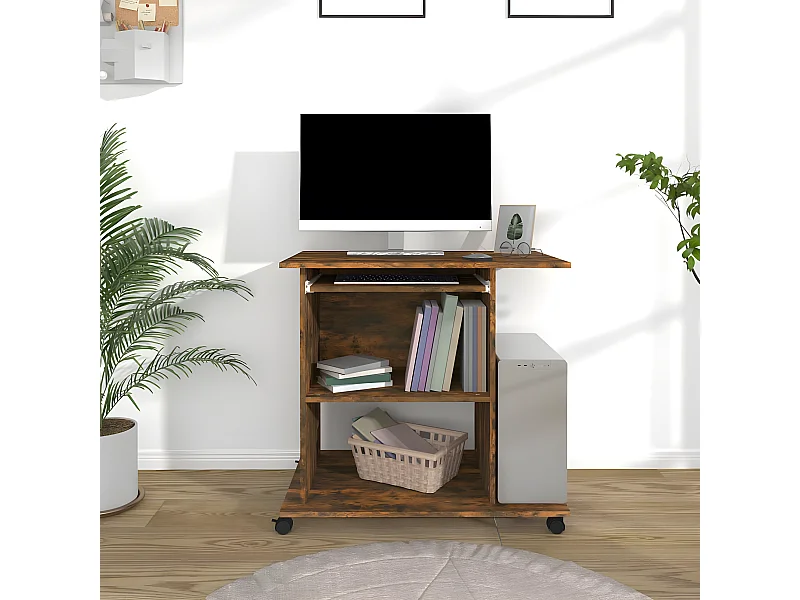 Bureau d'ordinateur Chêne fumé 80x50x75 cm Bois d'ingénierie