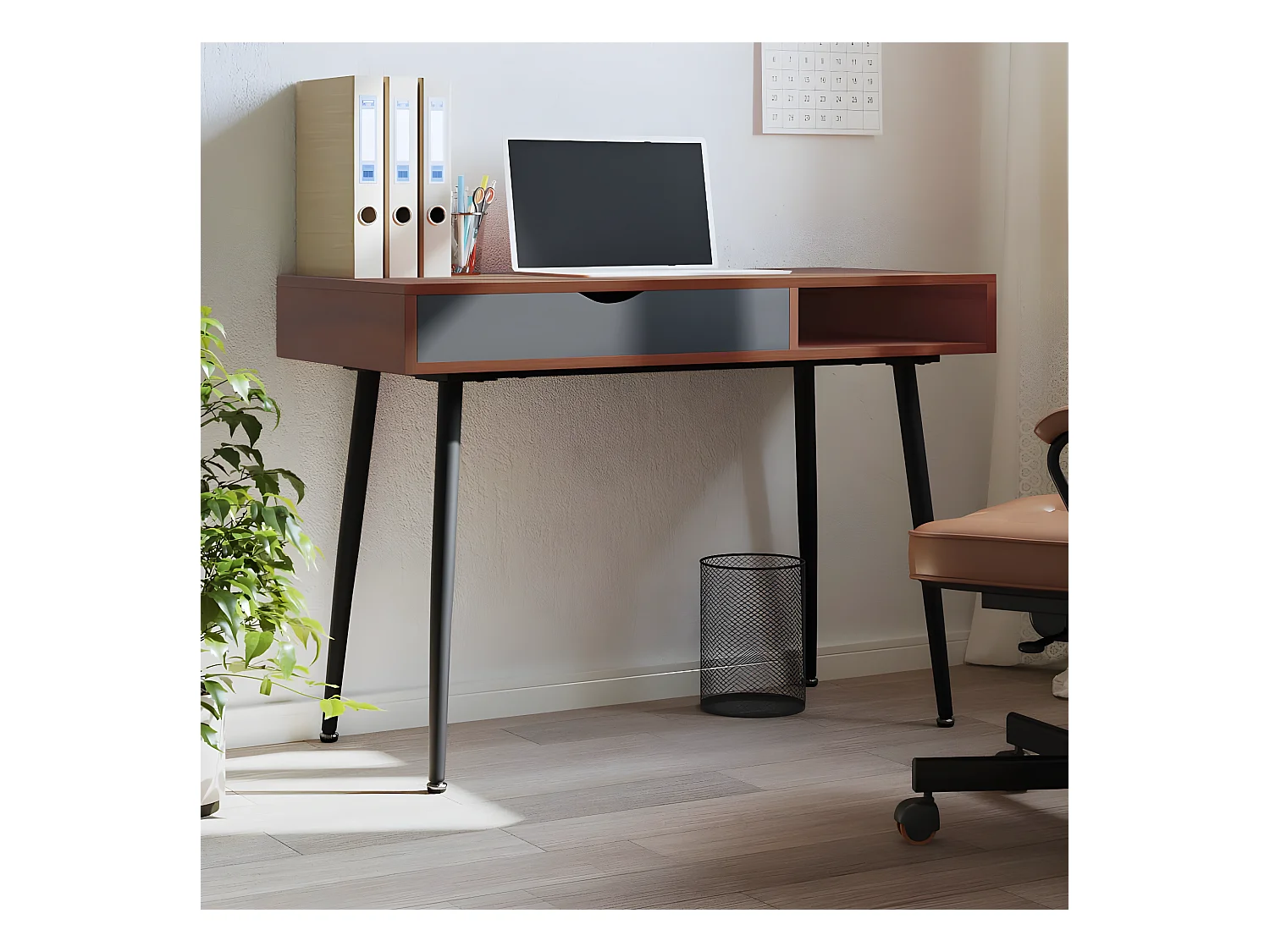 Bureau d'ordinateur avec tiroir marron 110x50x75 cm
