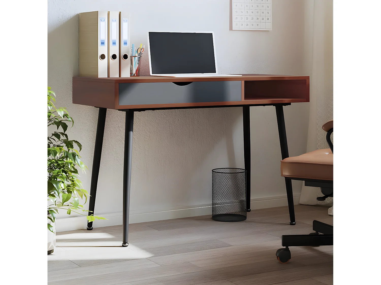 Bureau d'ordinateur avec tiroir marron 110x50x75 cm