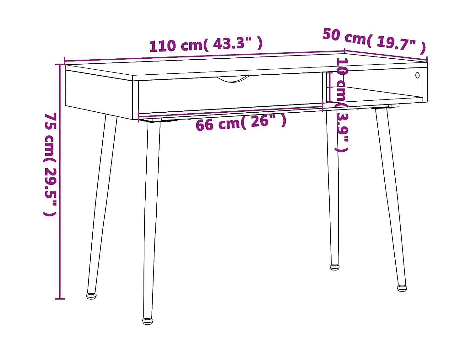 Bureau d'ordinateur avec tiroir marron 110x50x75 cm