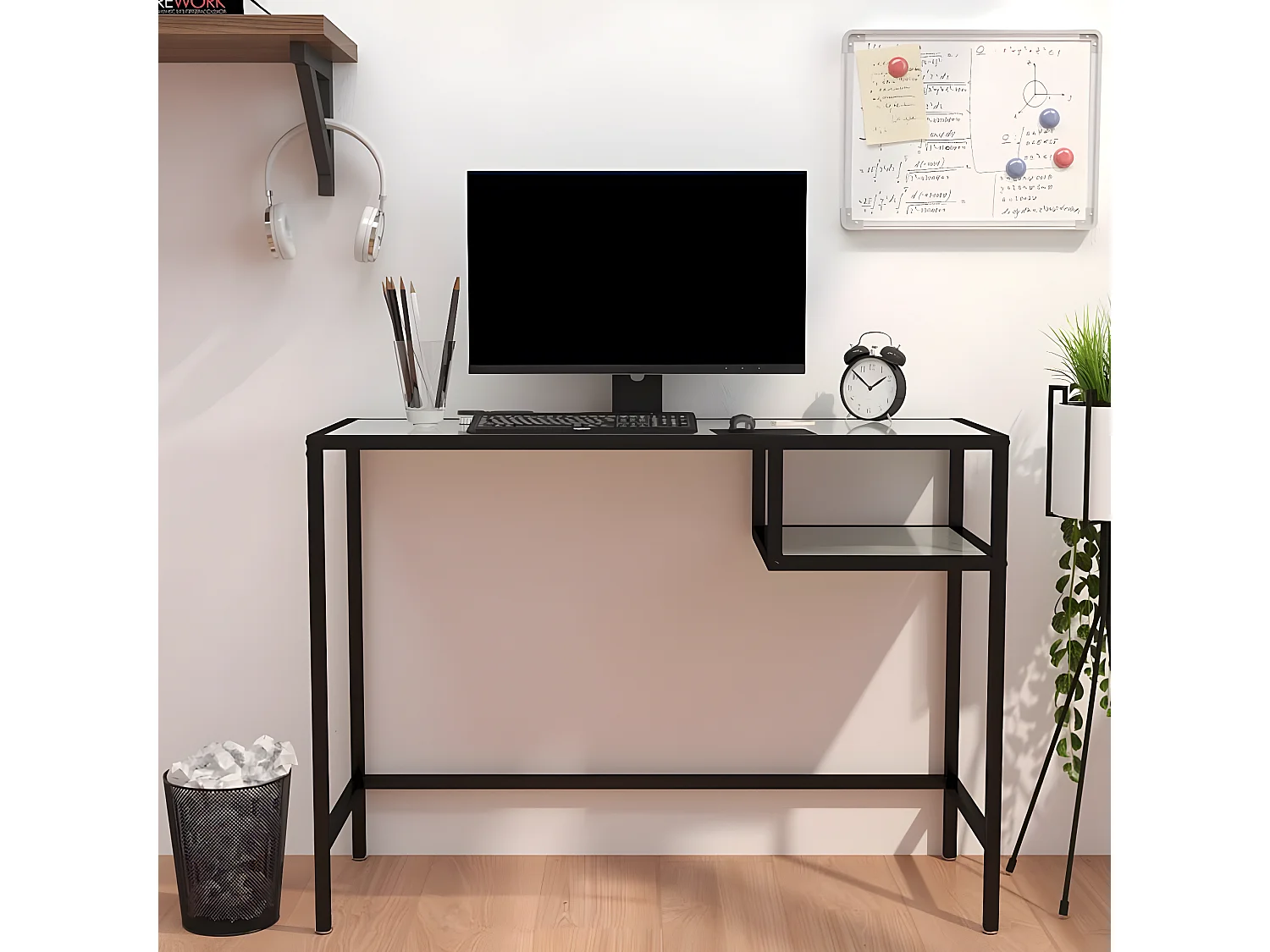 Mesa de computador vidro temperado 100x36x74 cm mármore branco