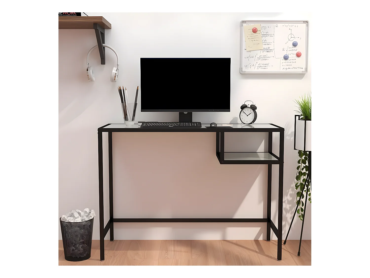 Bureau d'ordinateur Marbre blanc 100x36x74 cm Verre trempé