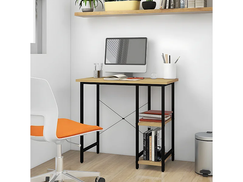 Secretária p/ PC 80x40x72 cm MDF e metal preto/carvalho-claro