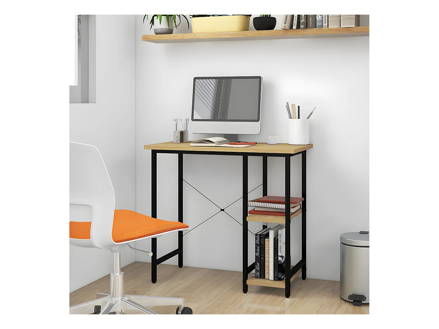Bureau d'ordinateur Noir et chêne clair 80x40x72cm MDF et métal