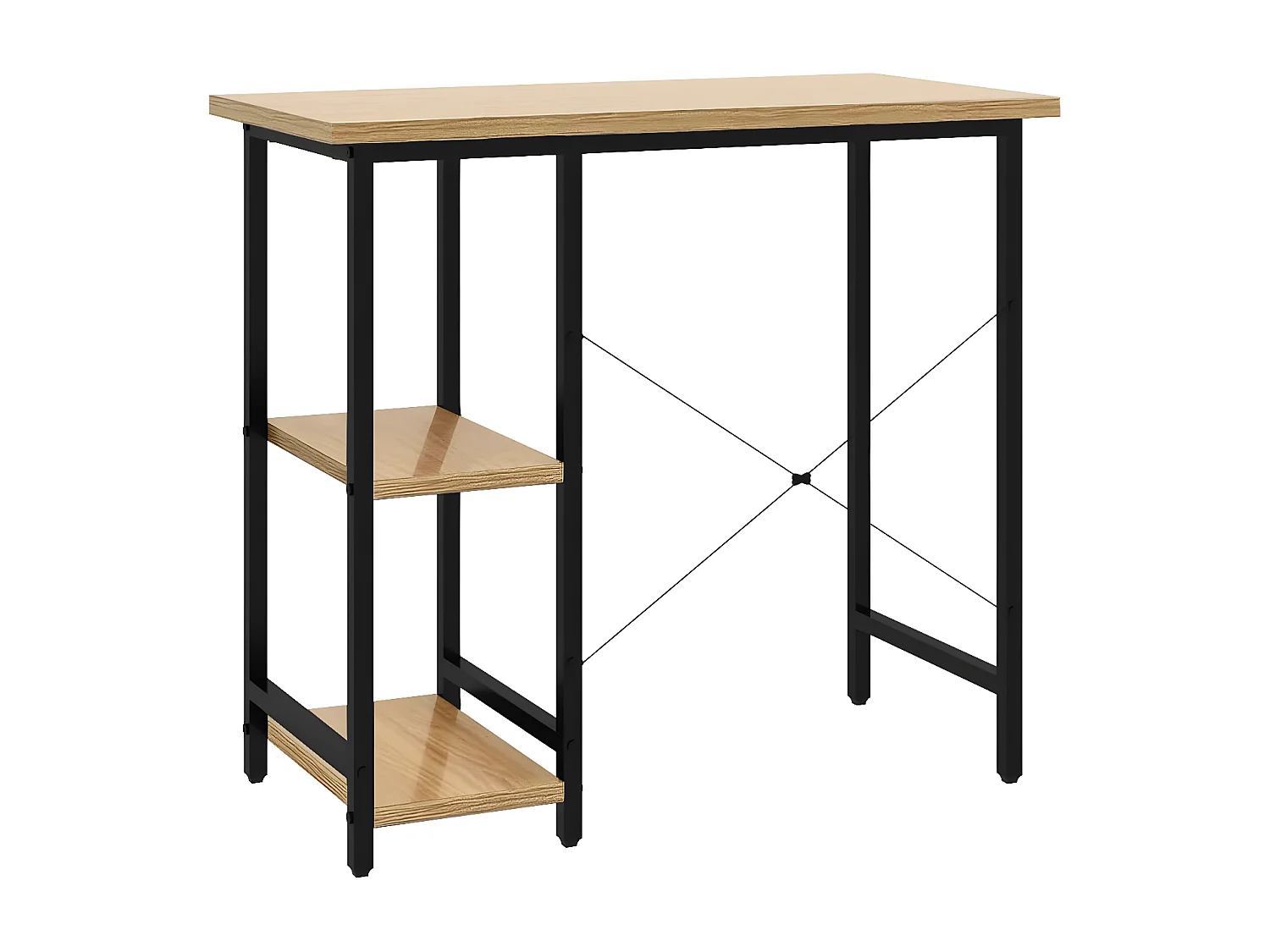 Bureau d'ordinateur Noir et chêne clair 80x40x72cm MDF et métal