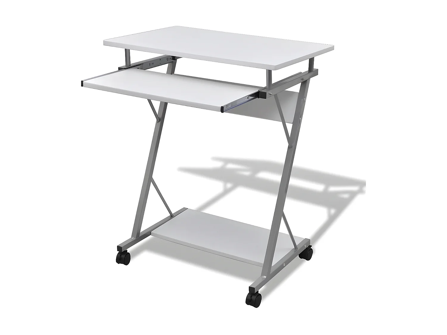 Bureau d'ordinateur compact avec plateau à clavier Blanc