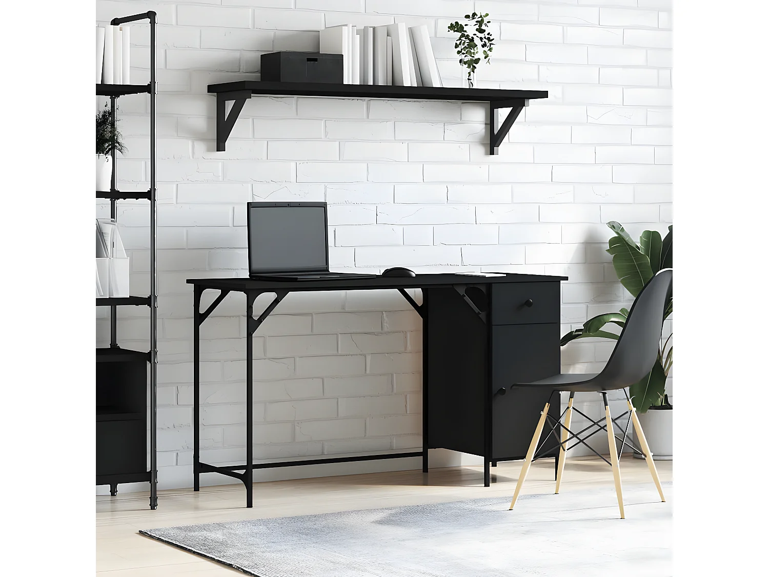 Secretária de computador 131x48x75 cm derivados madeira preto