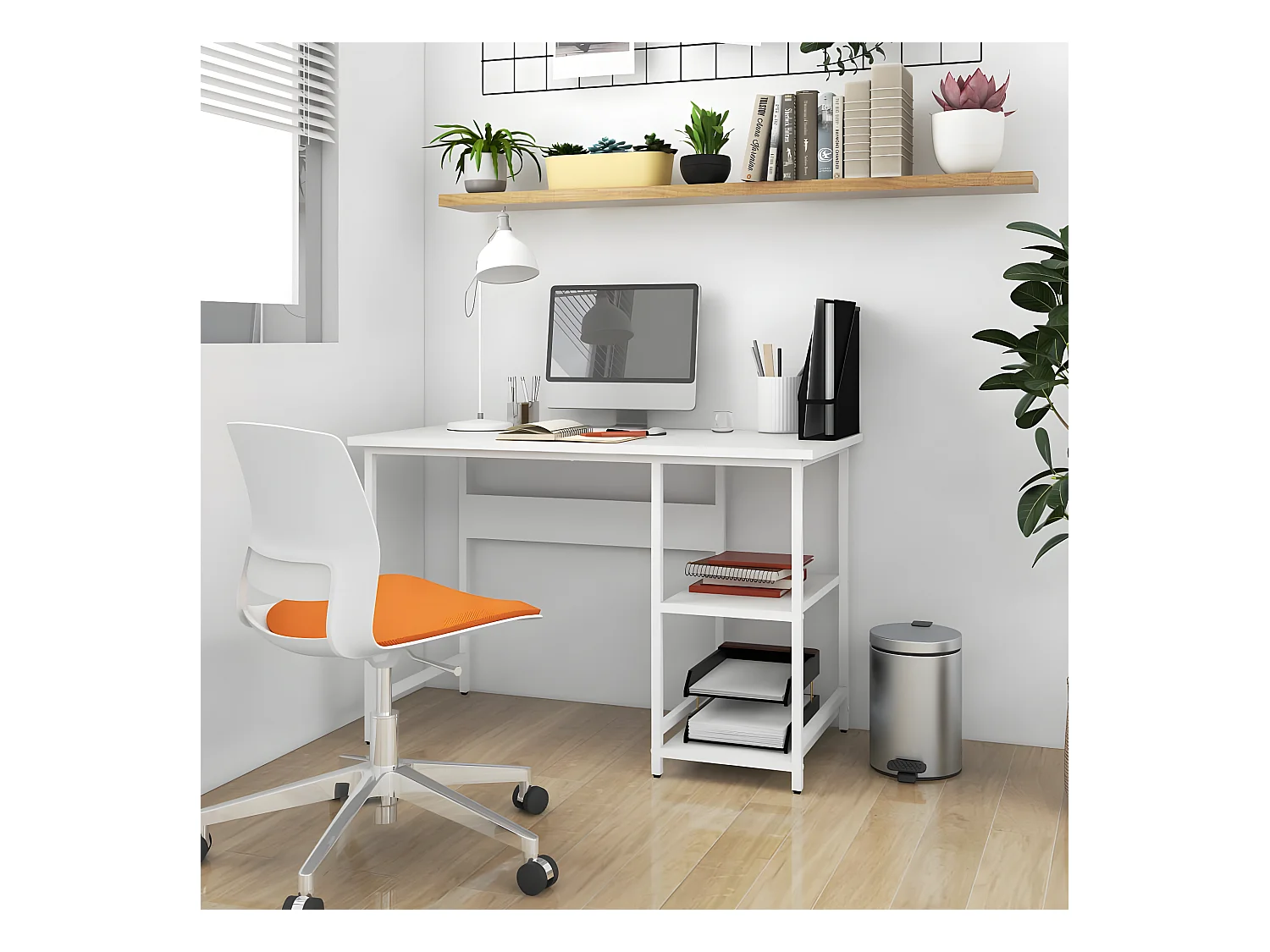 Secretária de computador 105x55x72 cm MDF e metal branco
