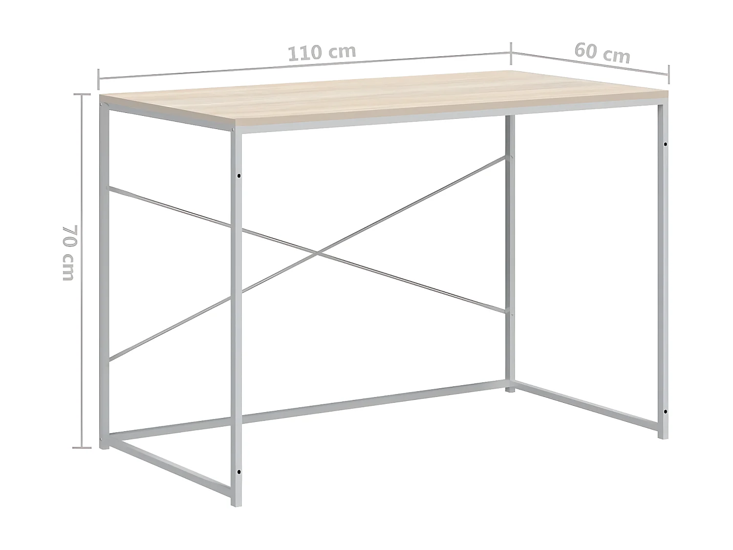 Bureau d'ordinateur Blanc et chêne 110x60x70 cm Aggloméré
