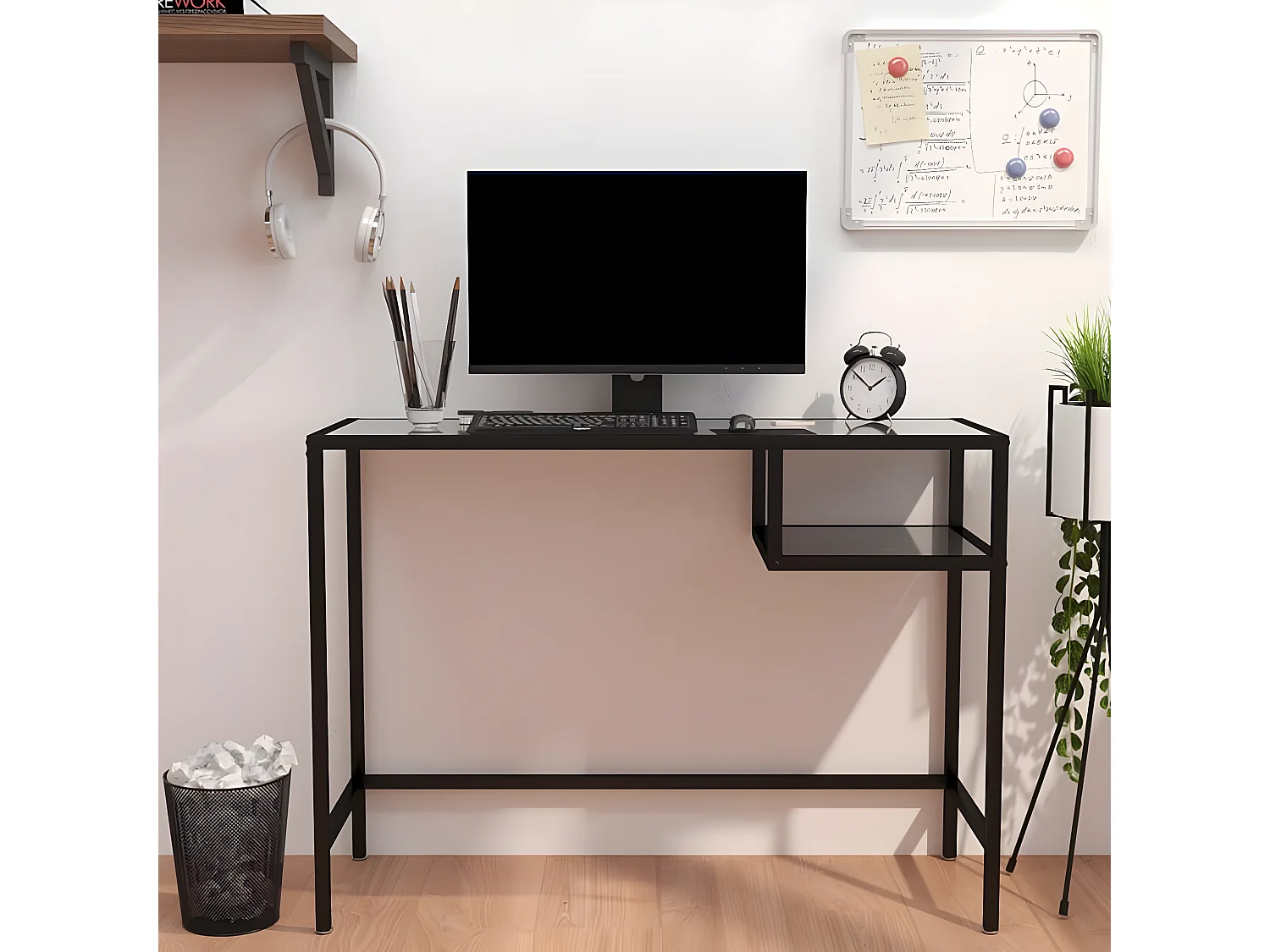 Bureau d'ordinateur Marbre noir 100x36x74 cm Verre trempé