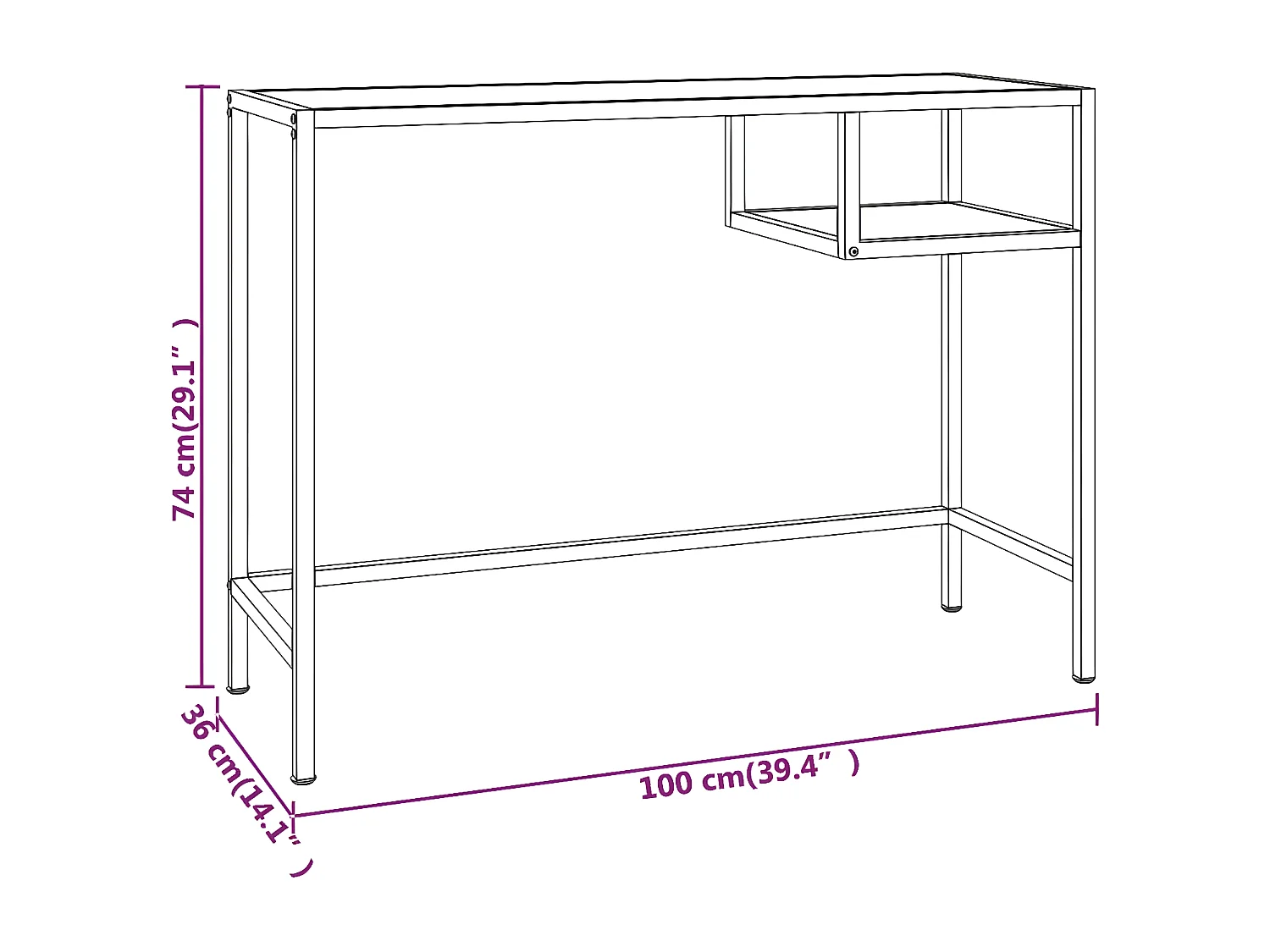 Bureau d'ordinateur Marbre noir 100x36x74 cm Verre trempé