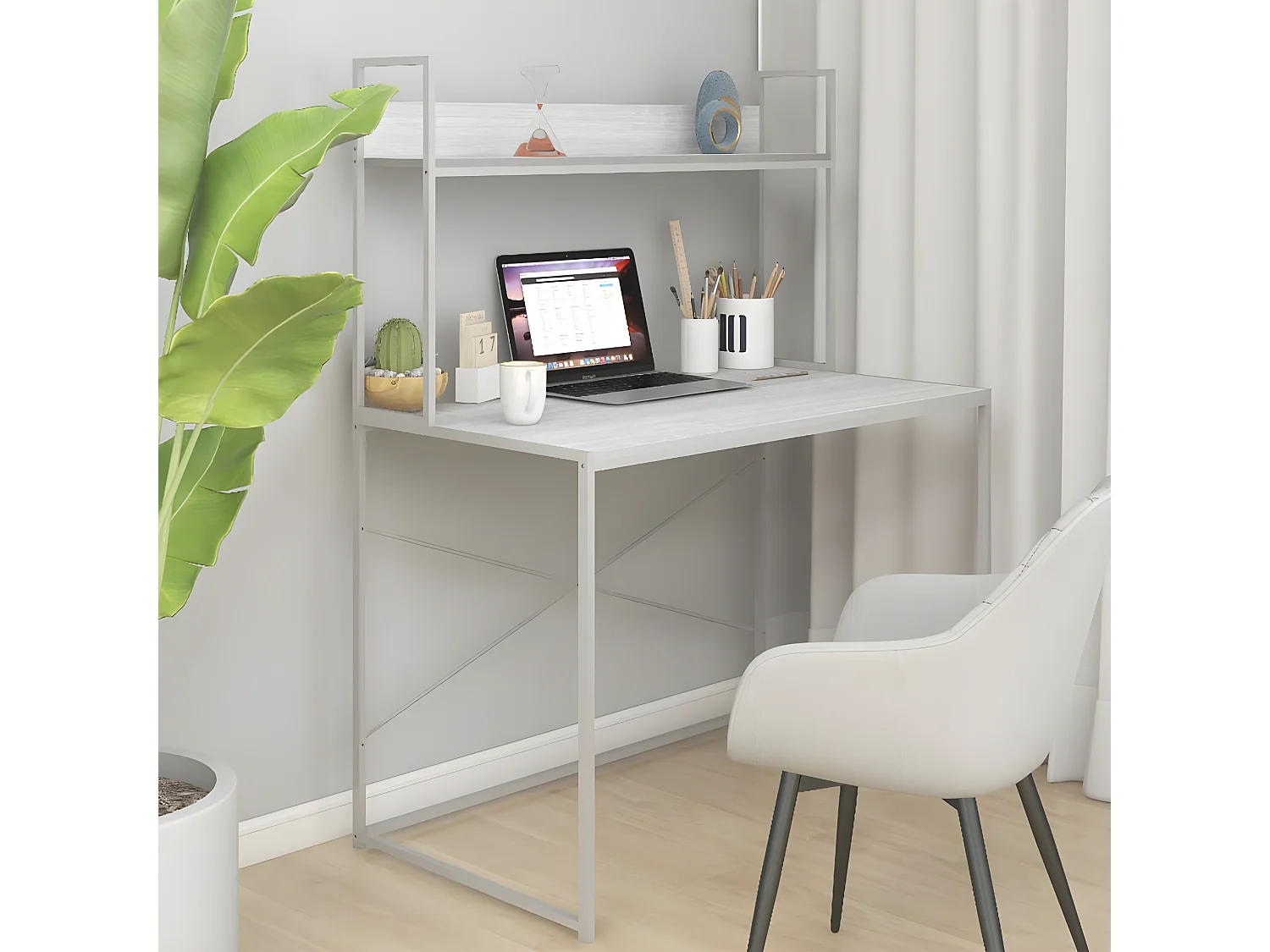 Secretária de computador 110x60x138 cm contraplacado branco