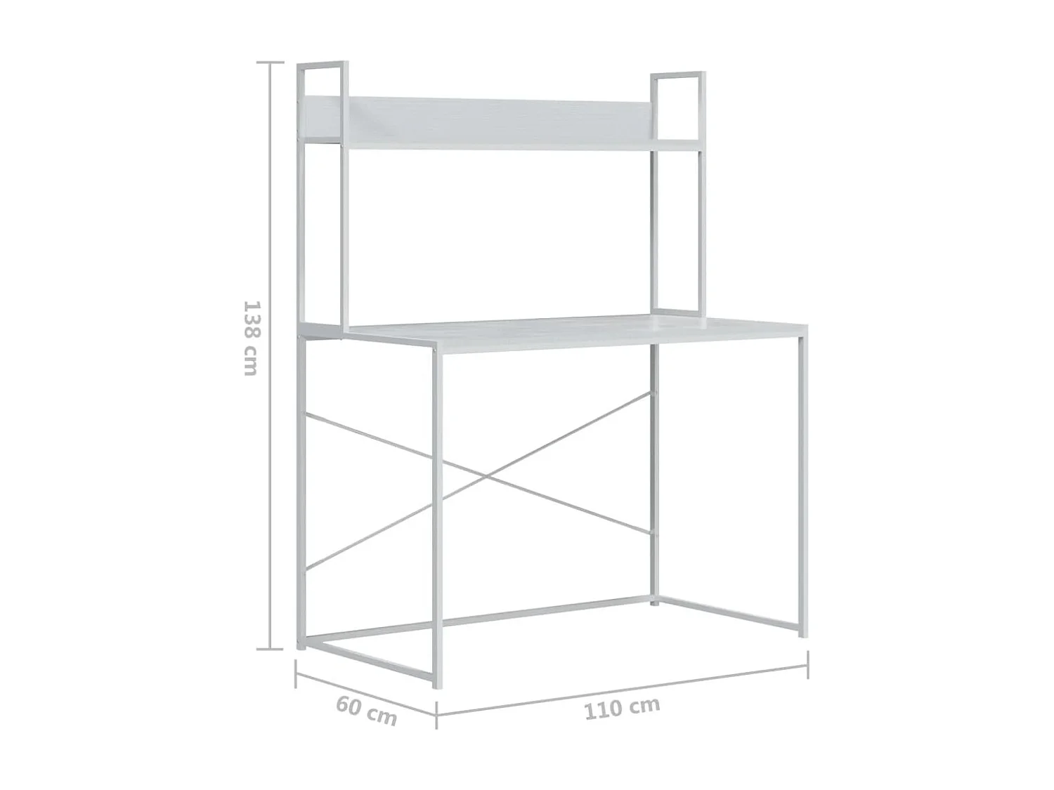 Secretária de computador 110x60x138 cm contraplacado branco