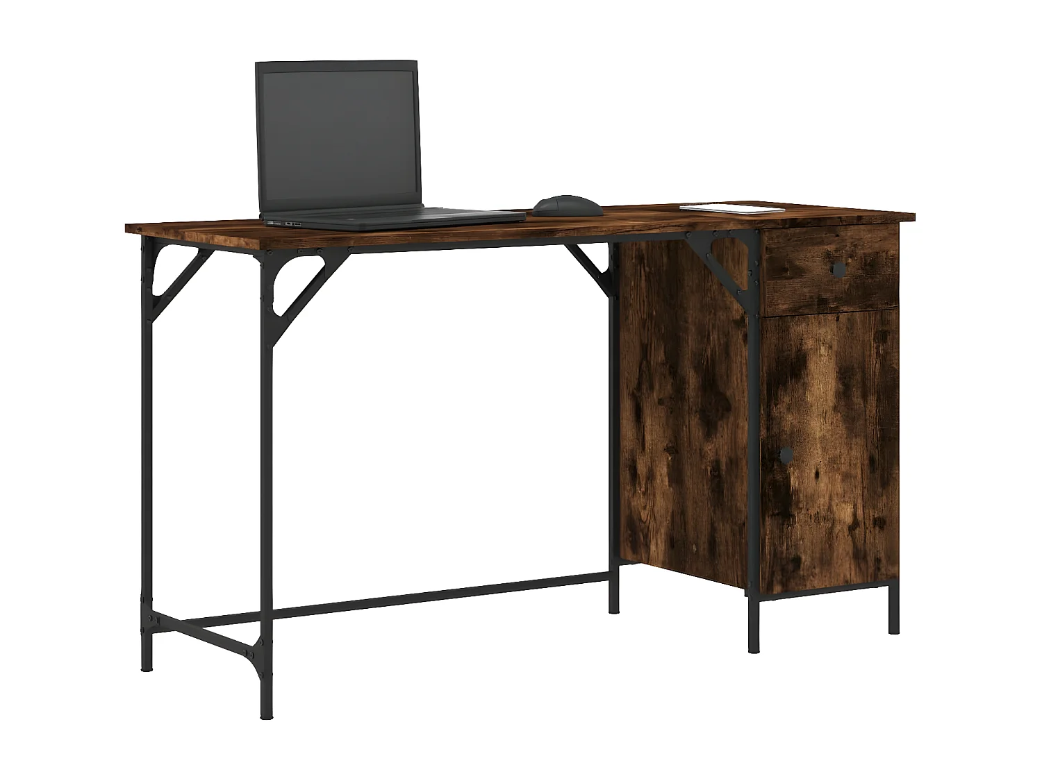 Bureau d'ordinateur chêne fumé 131x48x75 cm bois d’ingénierie
