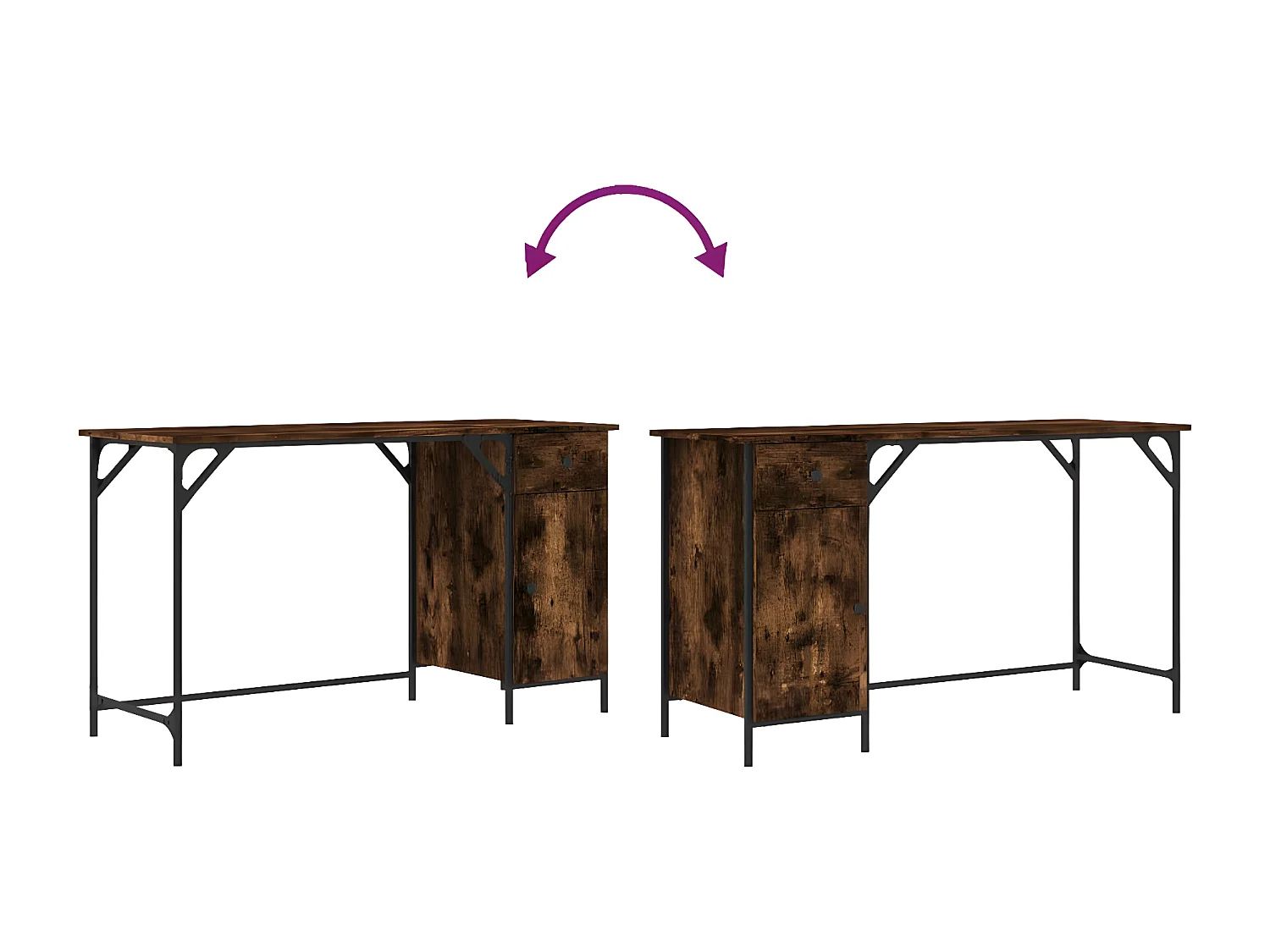 Bureau d'ordinateur chêne fumé 131x48x75 cm bois d’ingénierie