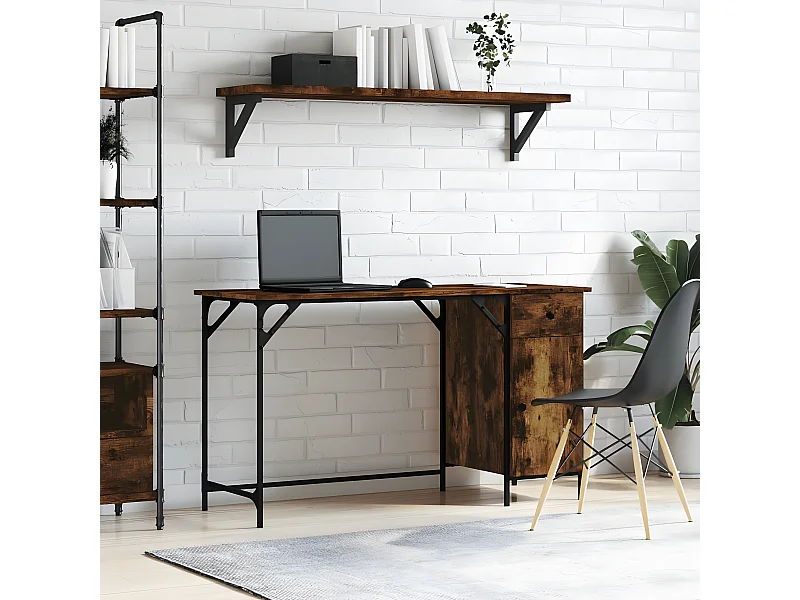 Bureau d'ordinateur chêne fumé 131x48x75 cm bois d’ingénierie