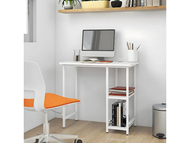 Secretária de computador 80x40x72 cm MDF e metal branco