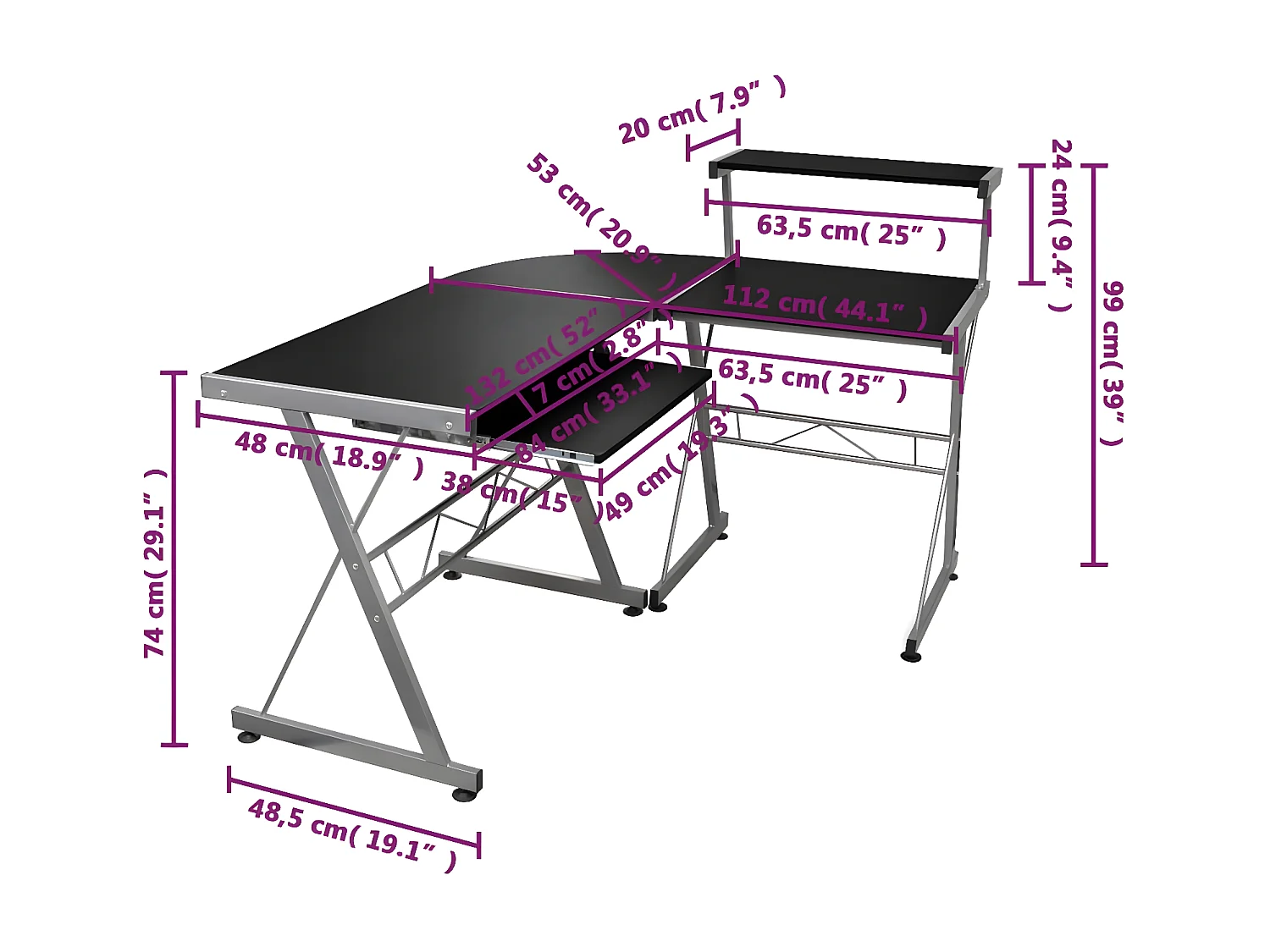 Bureau d'ordinateur d'angle Noir 132x112x99cm Bois d'ingénierie
