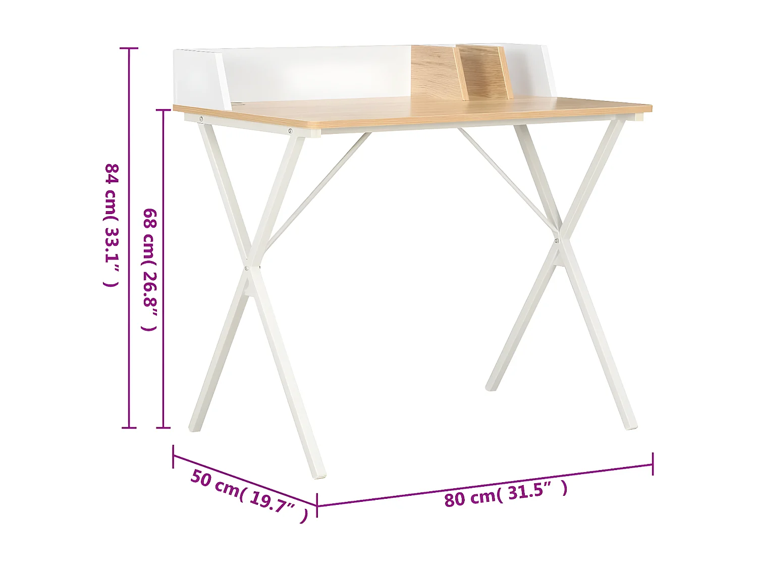 Bureau Blanc et naturel 80x50x84 cm