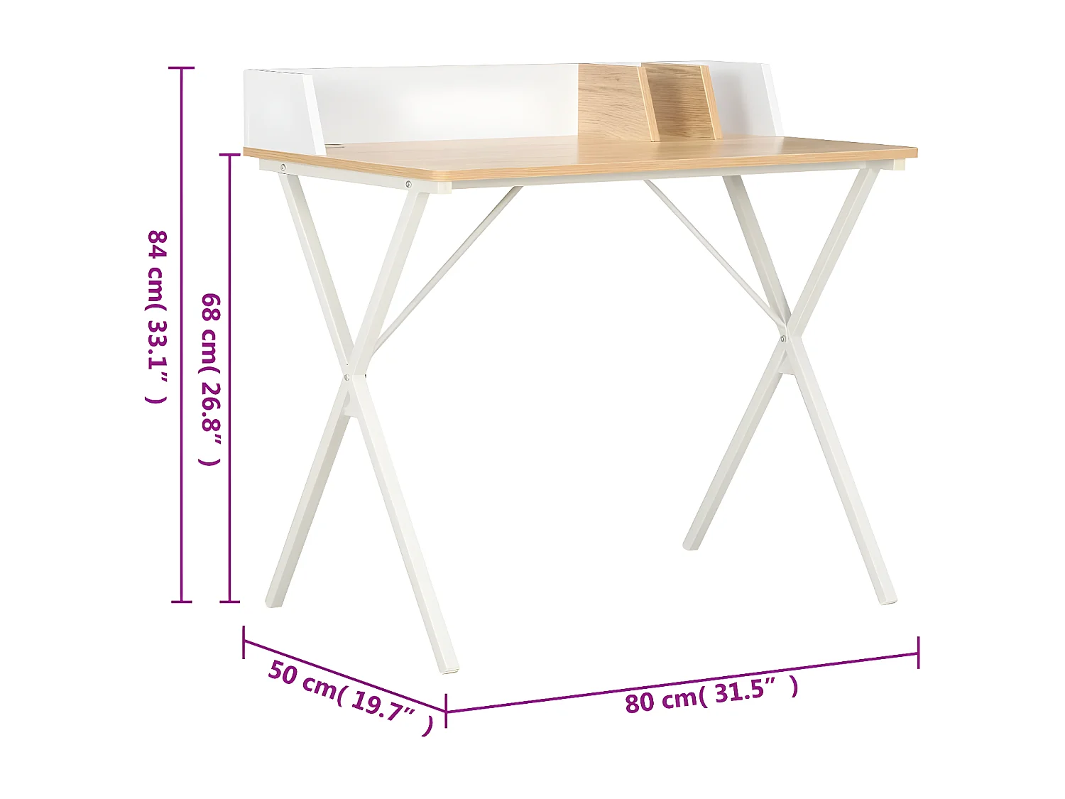 Bureau Blanc et naturel 80x50x84 cm