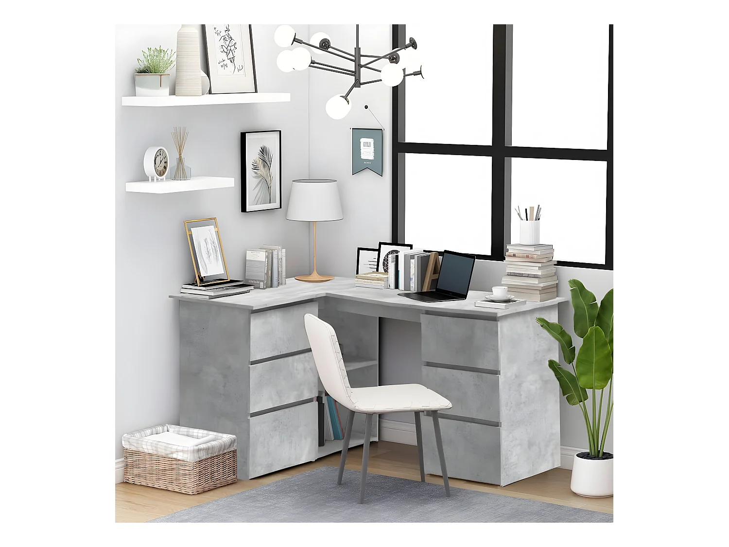 Bureau d'angle Gris béton 145x100x76 cm Aggloméré