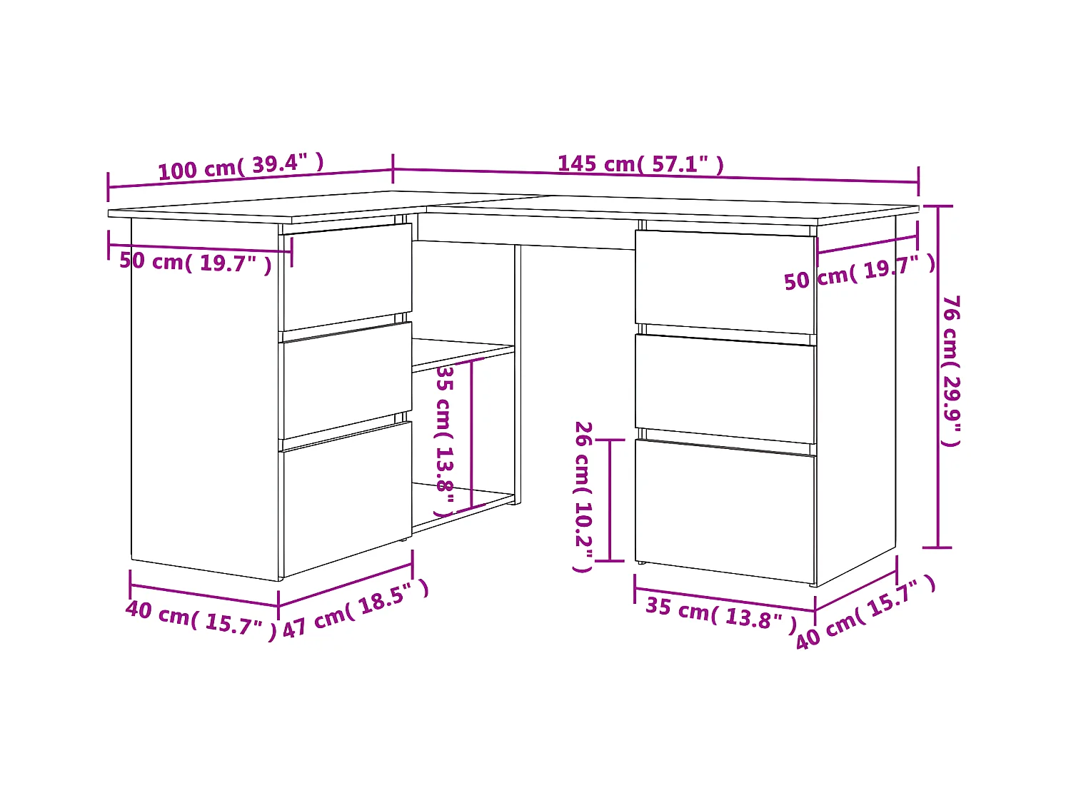 Bureau d'angle Gris béton 145x100x76 cm Aggloméré