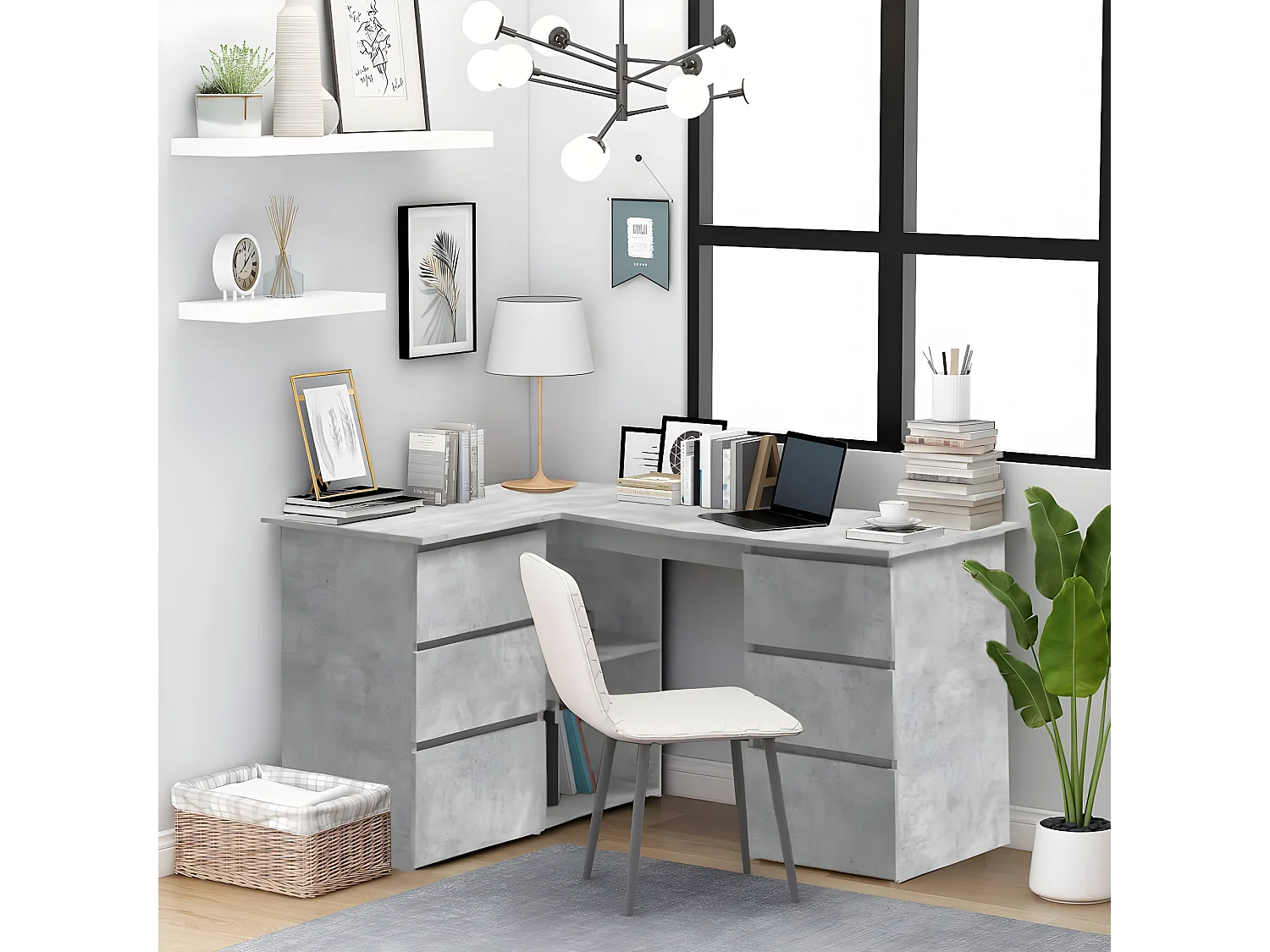 Bureau d'angle Gris béton 145x100x76 cm Aggloméré