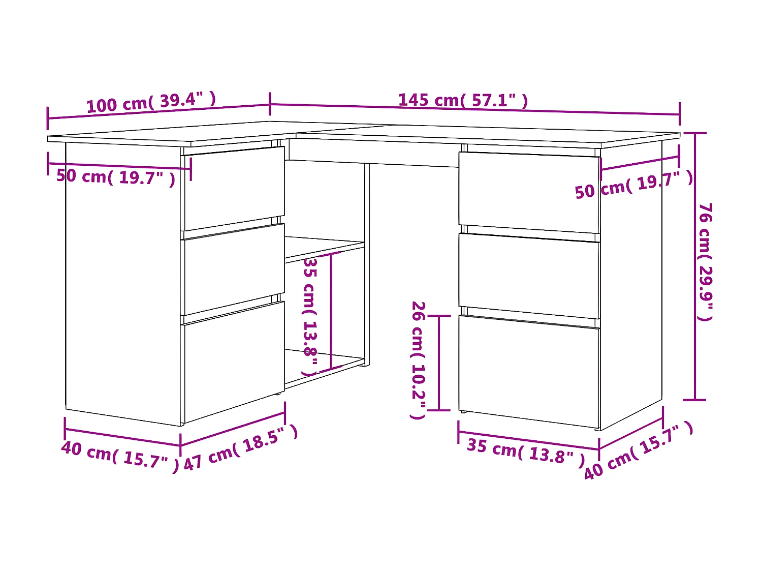 Bureau d'angle Gris béton 145x100x76 cm Aggloméré