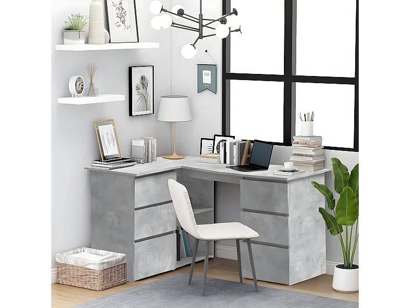 Bureau d'angle Gris béton 145x100x76 cm Aggloméré