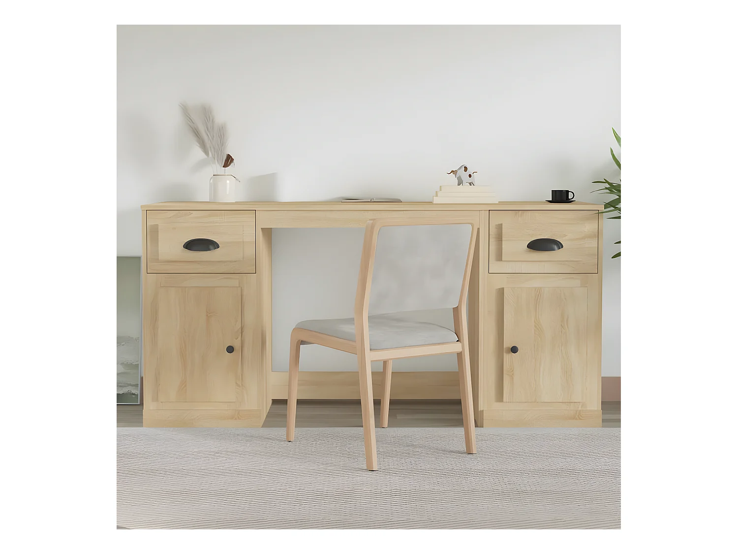 Bureau avec armoire chêne sonoma bois d'ingénierie