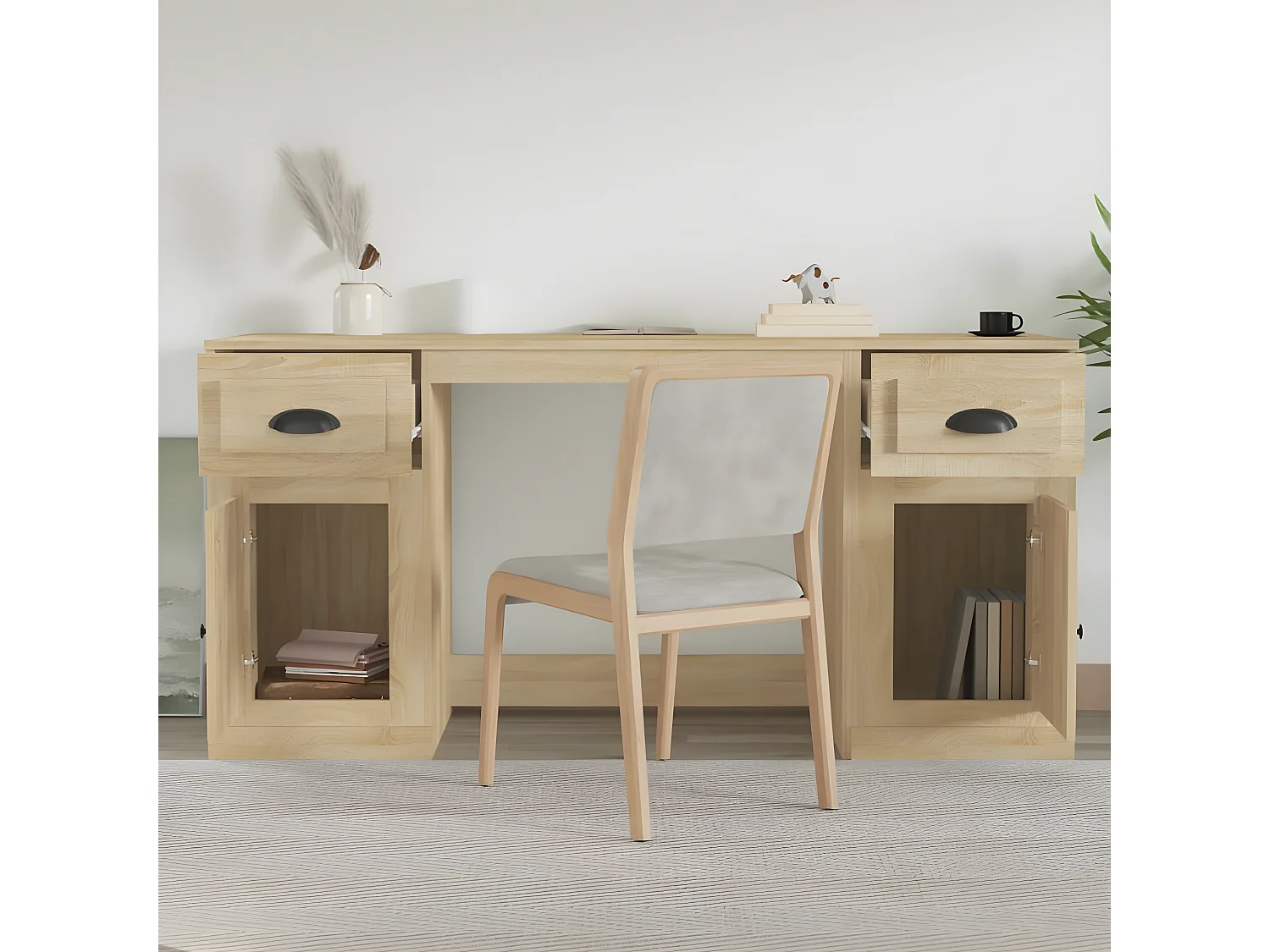 Bureau avec armoire chêne sonoma bois d'ingénierie