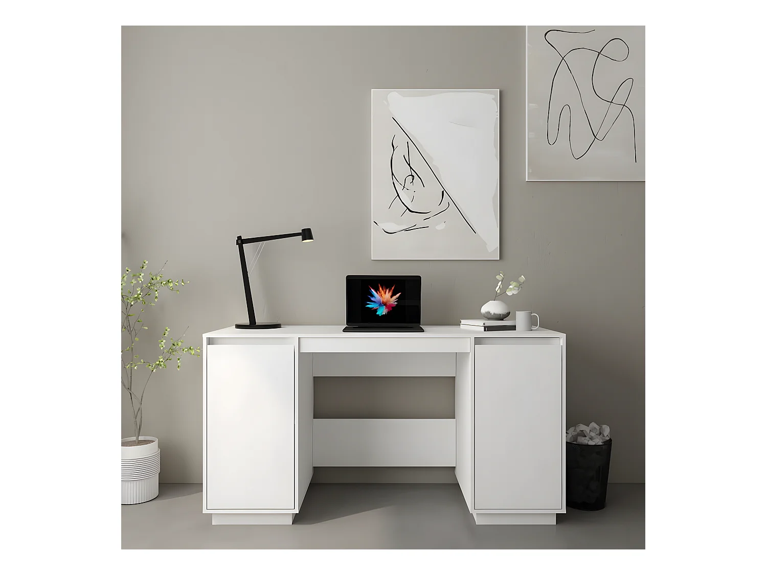 Escritorio de madera maciza de pino blanco 140x50x75 cm