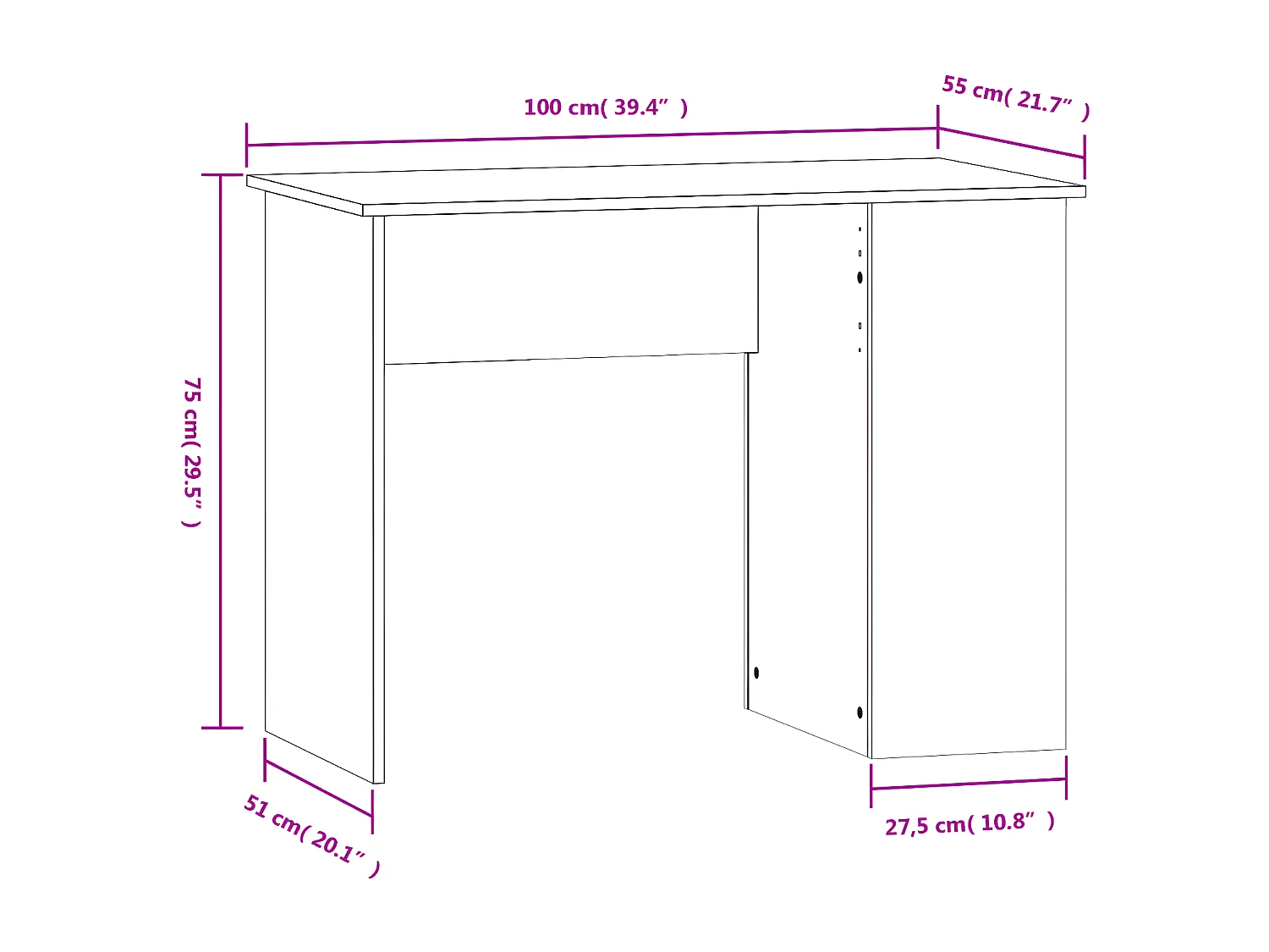 Bureau sonoma gris 100x55x75 cm bois d'ingénierie