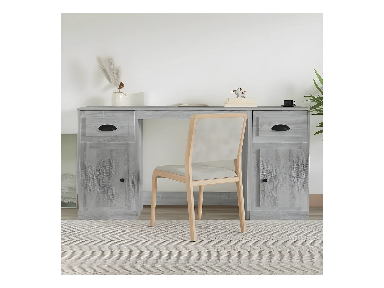 Bureau avec armoire sonoma gris bois d'ingénierie