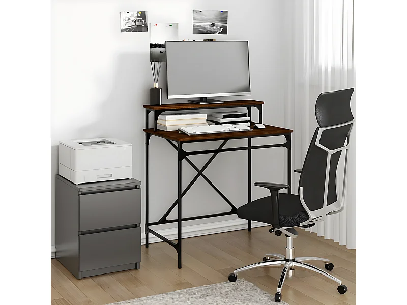 Bureau chêne marron 80x50x90 cm bois d'ingénierie et fer