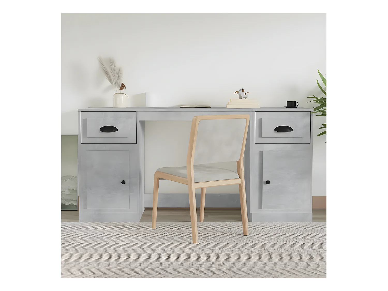 Bureau avec armoire gris béton bois d'ingénierie