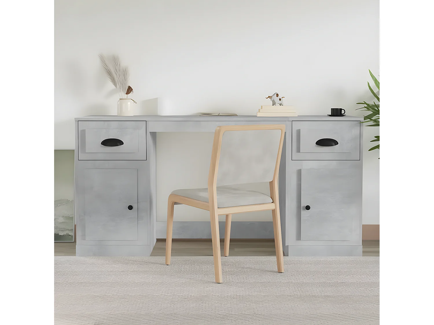 Bureau avec armoire gris béton bois d'ingénierie