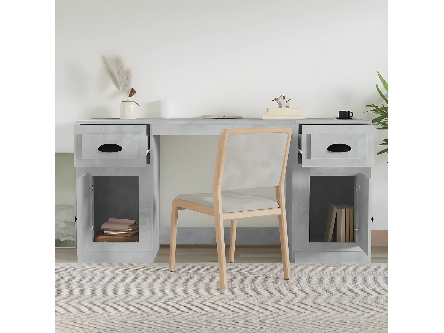 Bureau avec armoire gris béton bois d'ingénierie