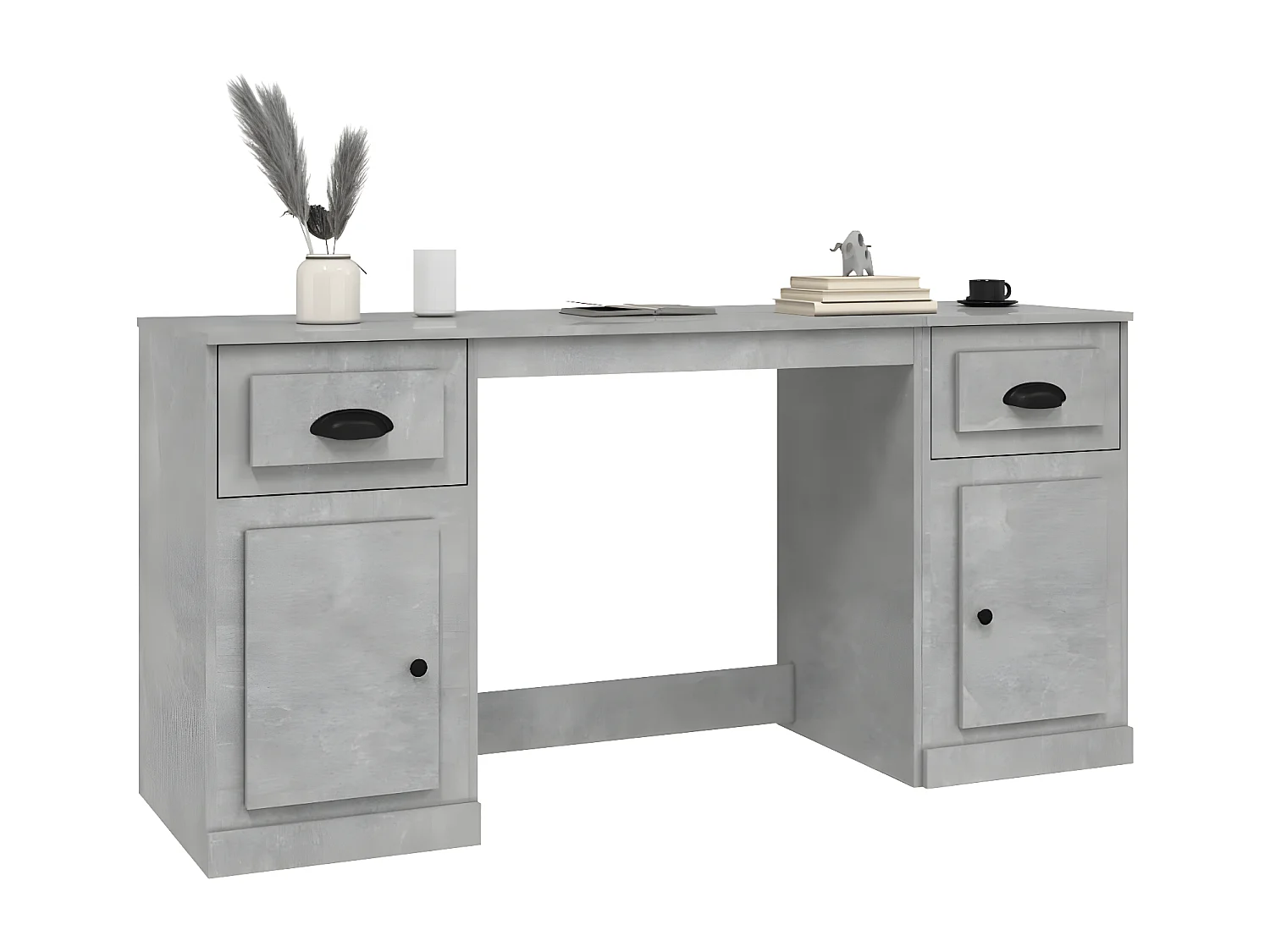 Bureau avec armoire gris béton bois d'ingénierie