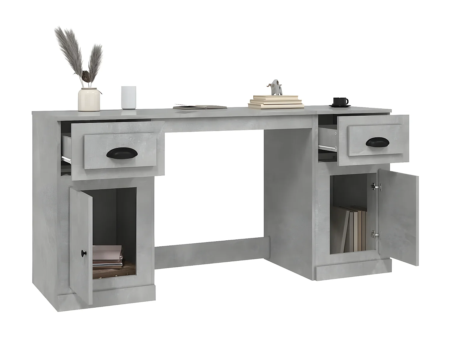 Bureau avec armoire gris béton bois d'ingénierie