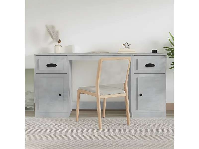 Bureau avec armoire gris béton bois d'ingénierie