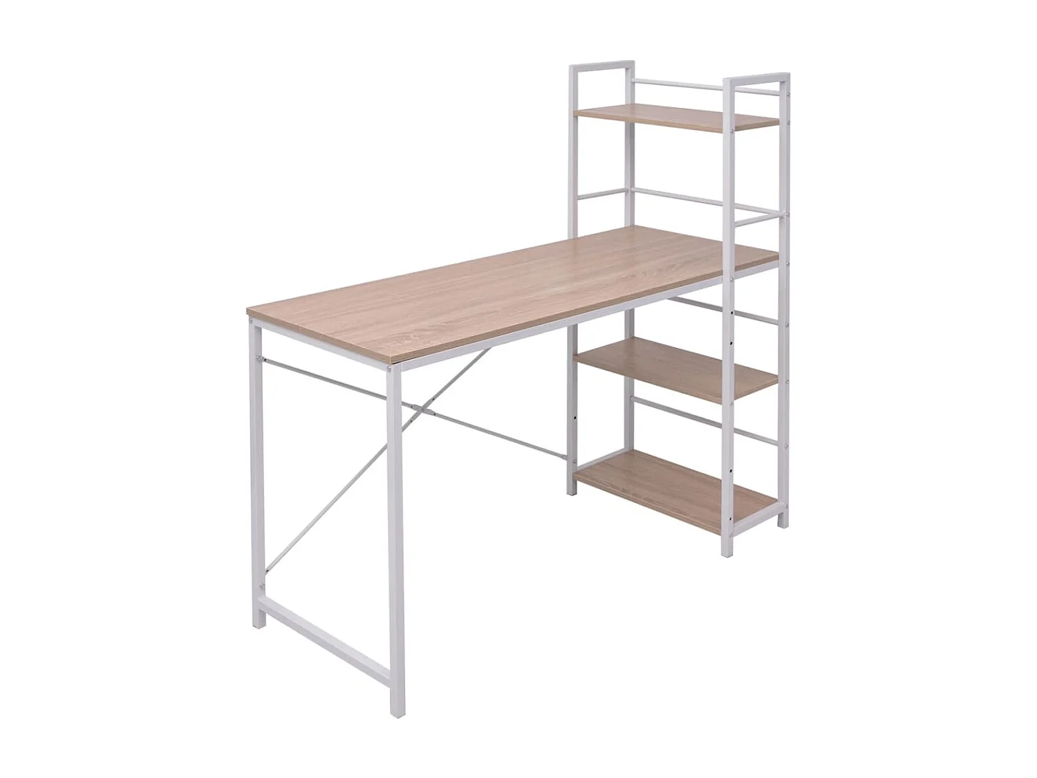 Bureau avec bibliothèque à 4 niveaux Couleur chêne