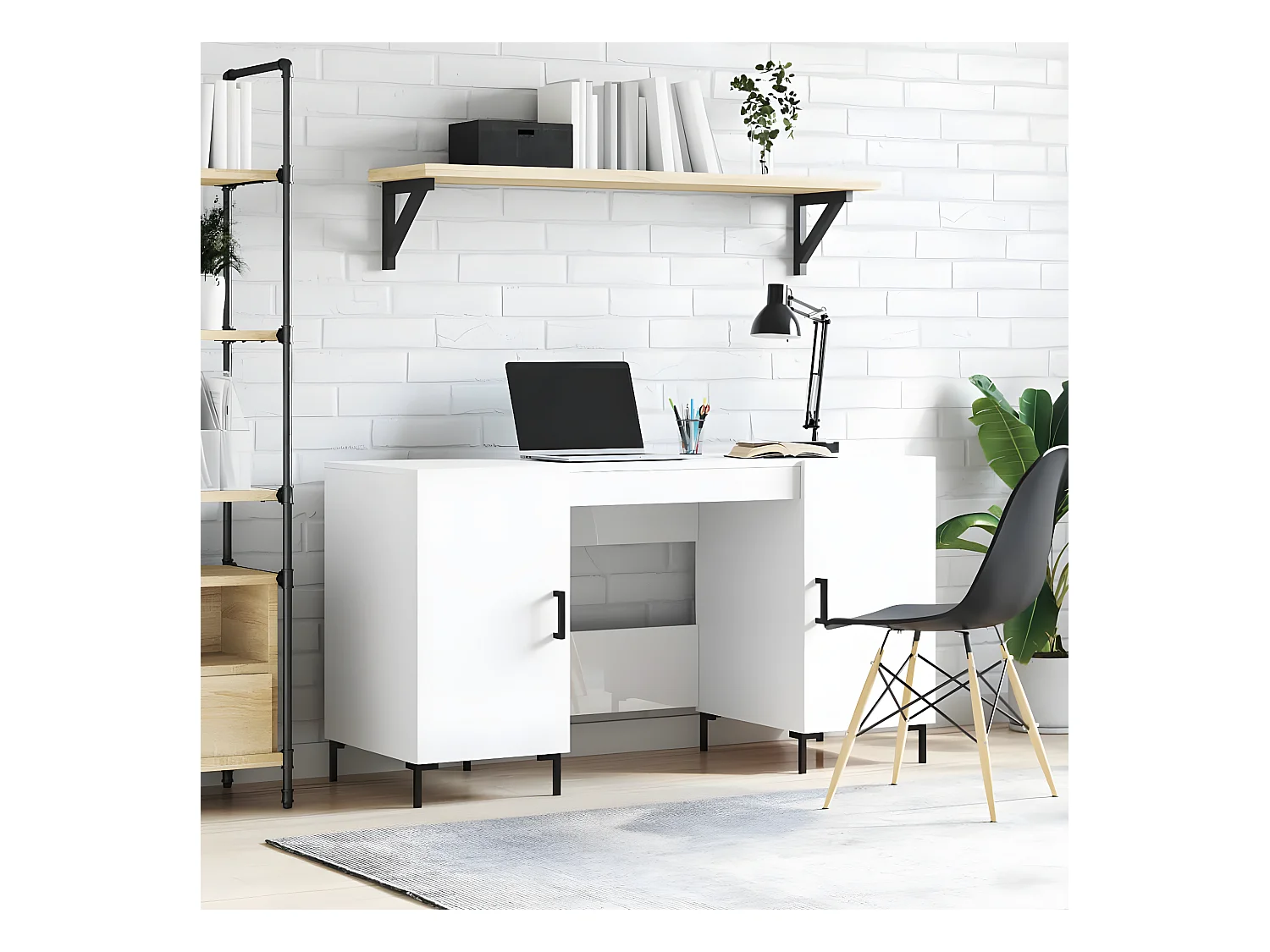 Bureau Blanc brillant 140x50x75 cm Bois d'ingénierie