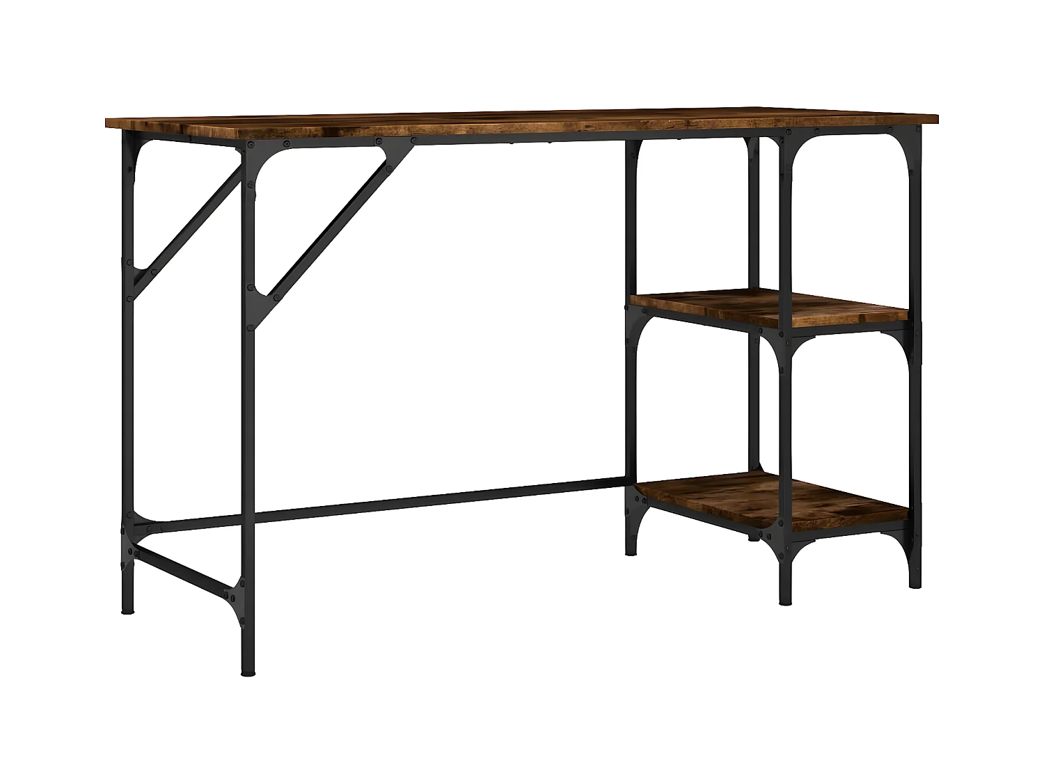 Bureau chêne fumé 120x50x75 cm métal et bois d'ingénierie
