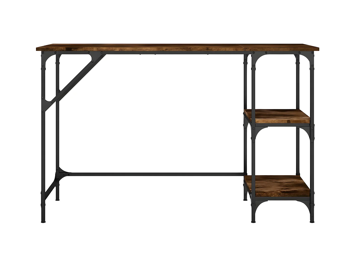 Bureau chêne fumé 120x50x75 cm métal et bois d'ingénierie