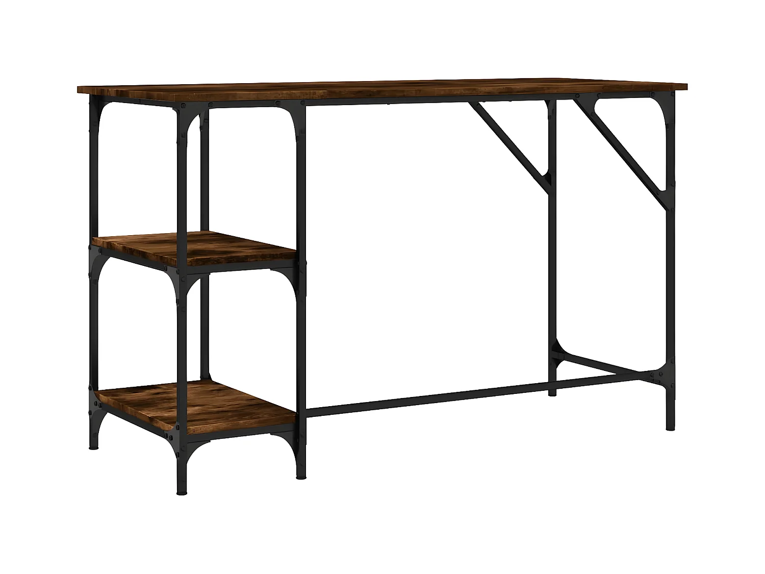 Bureau chêne fumé 120x50x75 cm métal et bois d'ingénierie