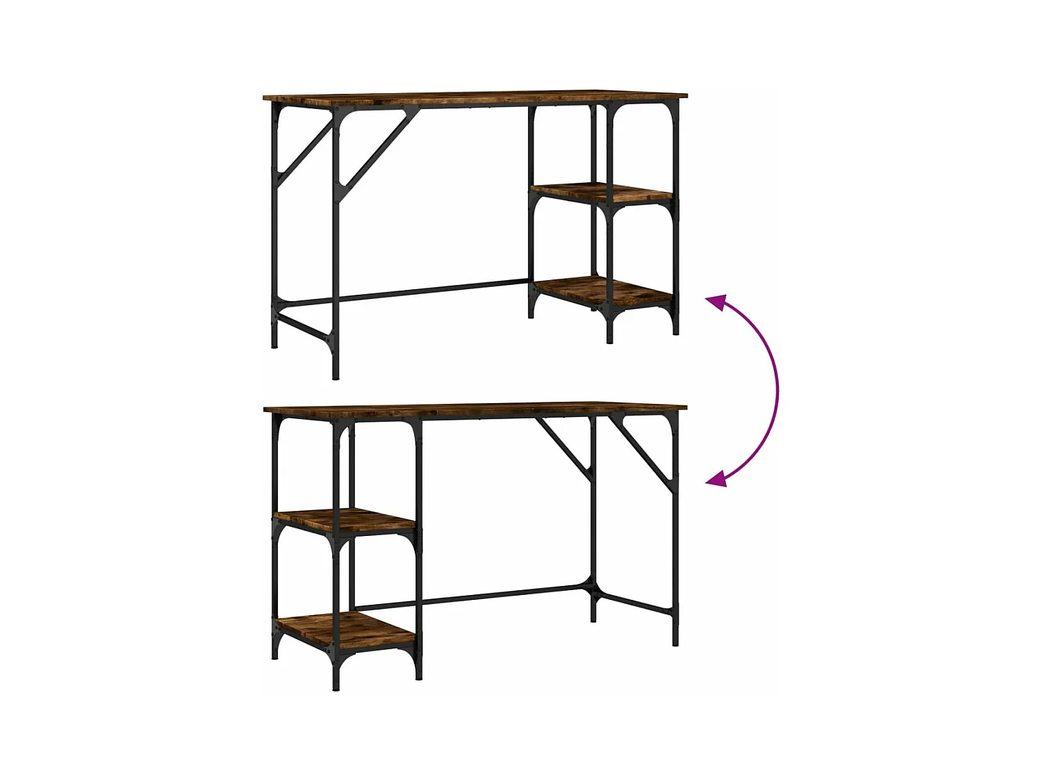 Bureau chêne fumé 120x50x75 cm métal et bois d'ingénierie