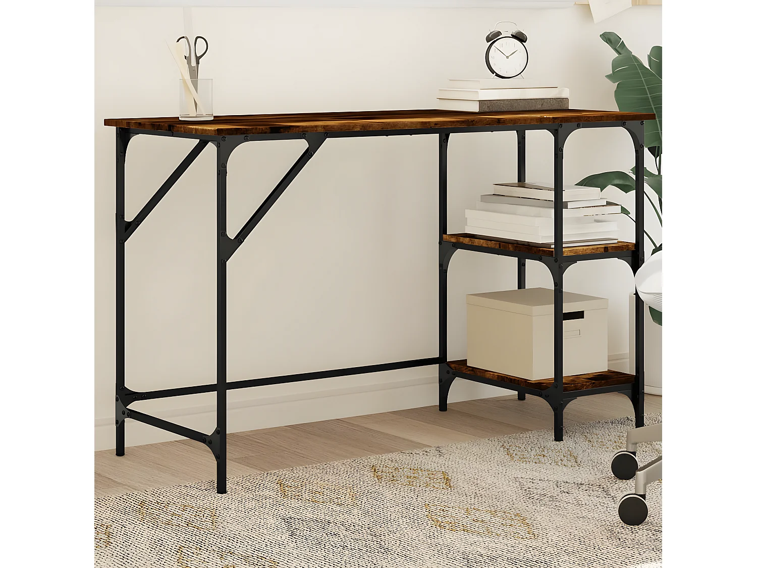 Bureau 120x50x75 cm metaal en bewerkt hout gerookt eikenkleurig